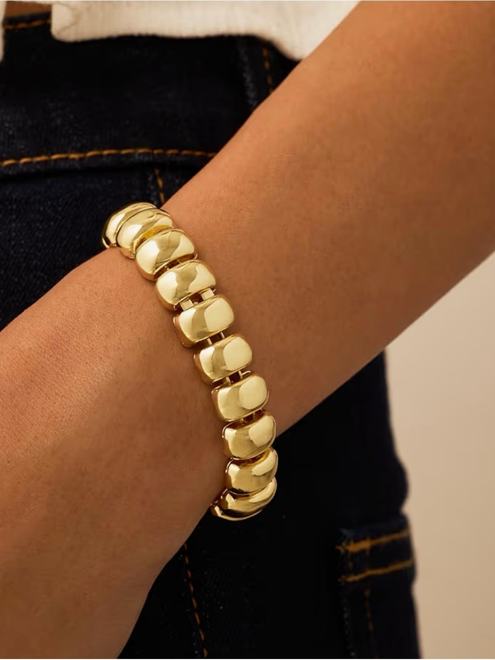 NEW 14K Gold Plated Chunky Ribbed Texture Bracelet